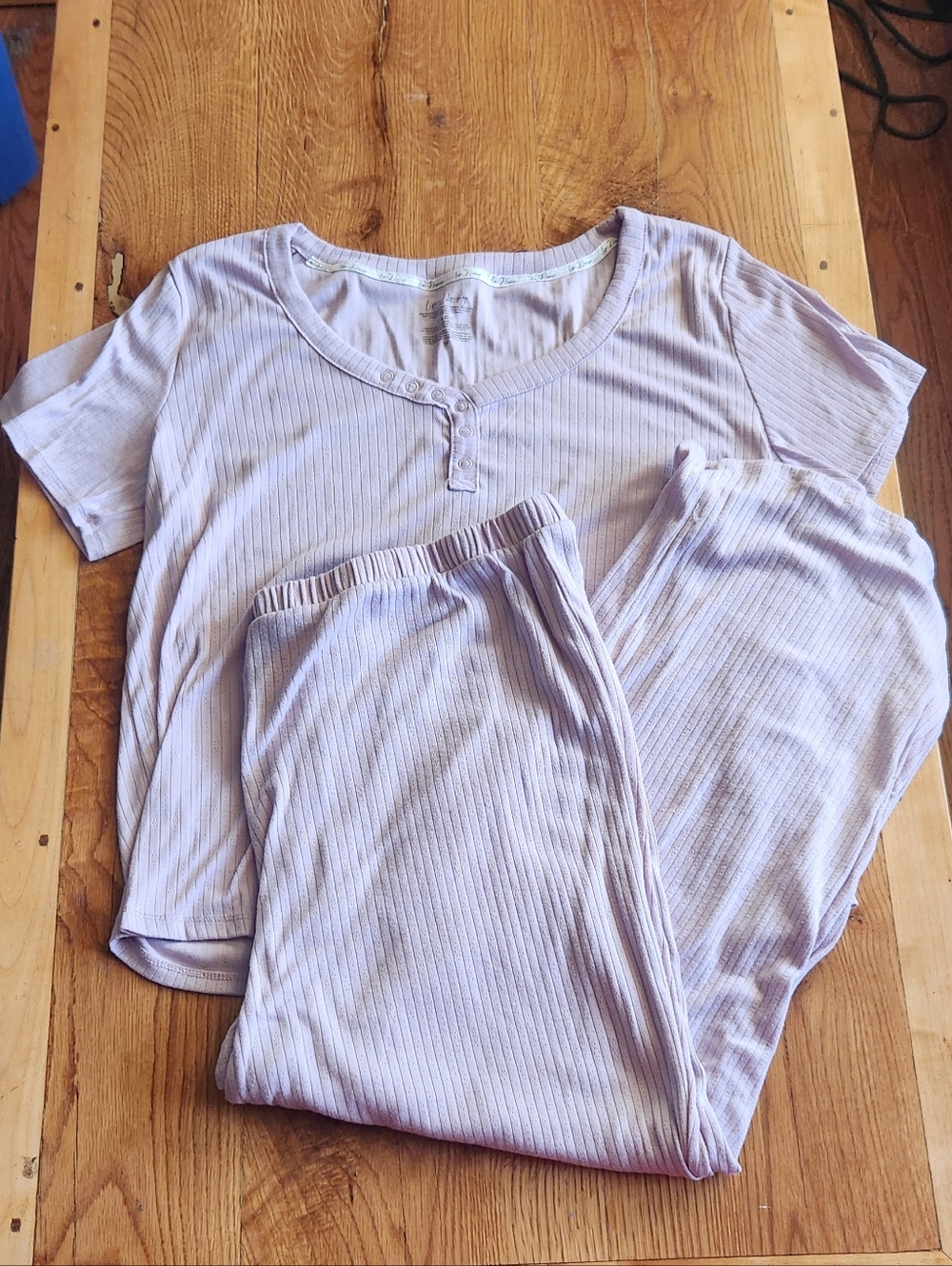 Ribbed Short-Sleeve Pajama Set - Light Lavender
